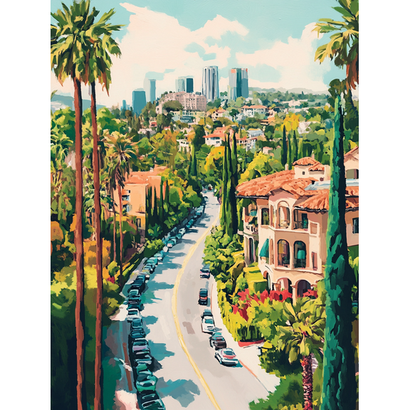 Los Angeles Cityscape Canvas Print/Wall Art Suitable for Living Room Bedroom Office Dining Room and Hotel Decoration.