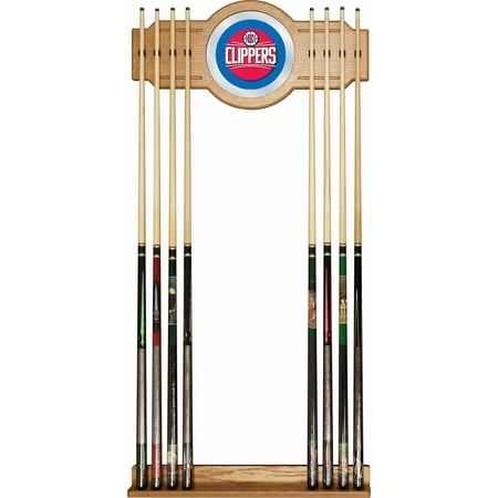 Los Angeles Clippers NBA Stained Wood Cue Rack with Mirror - Royal Blue, Red