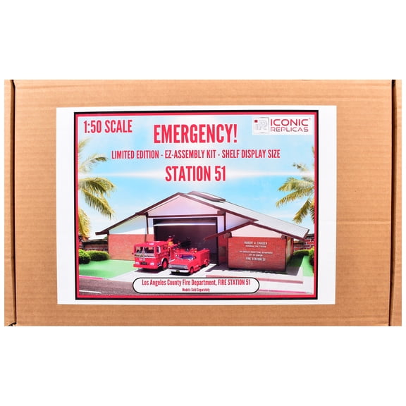 Los Angeles County Fire Department Fire Station 51 Diorama EZ Assembly Kit "Emergency!" Series 1/50 Model by Iconic Replicas