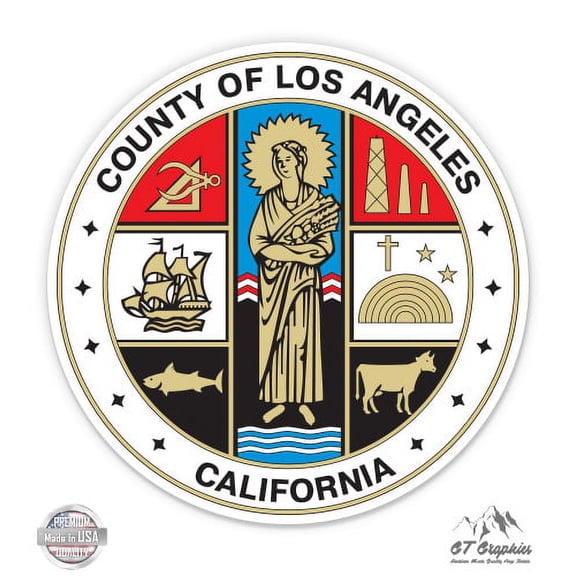 Los Angeles County Seal - 3" Vinyl Sticker - For Car Laptop I-Pad Phone Helmet Hard Hat - Waterproof Decal