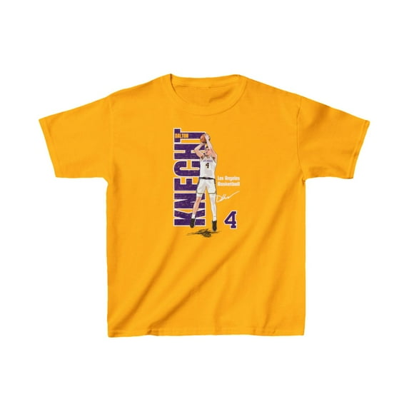 Los Angeles Dalton Knecht #4 3 Point jumpshot tired game Basketball Cartoon Kids Heavy Cotton Tee-KBDK003B-Gold-L