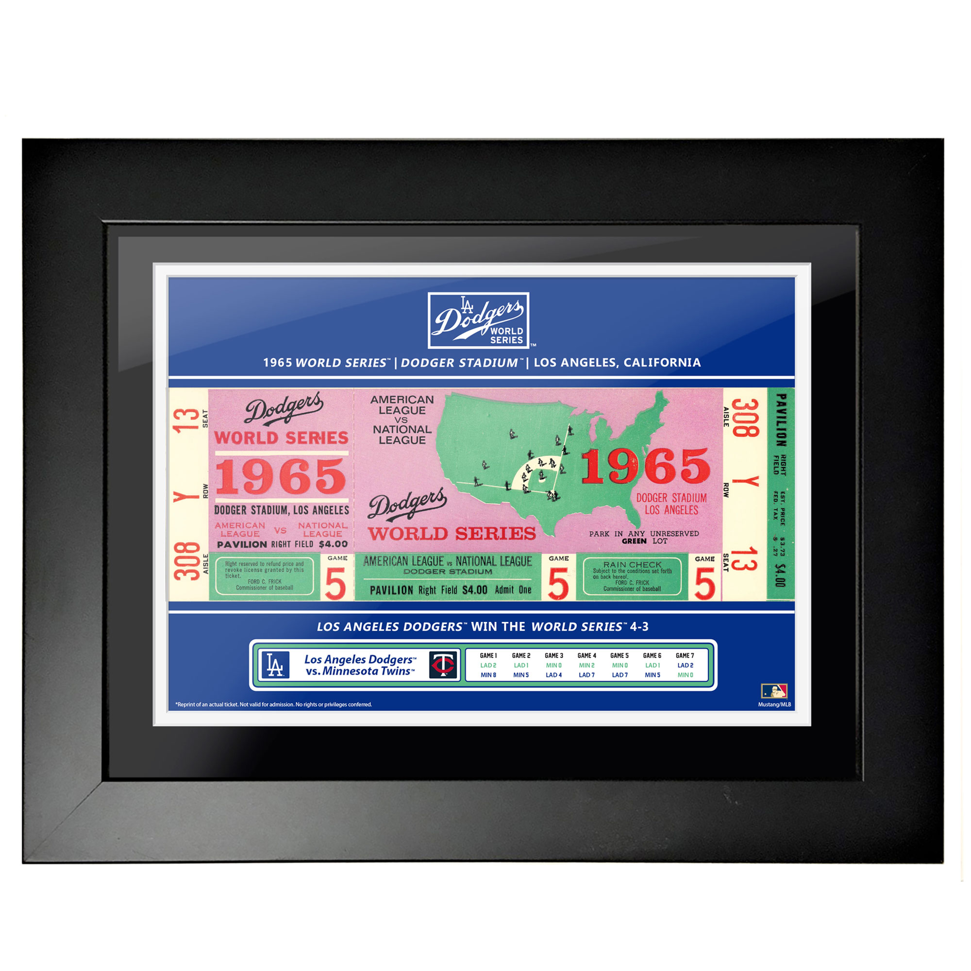 Los Angeles Dodgers 1965 World Series 18'' x 14'' Framed Ticket