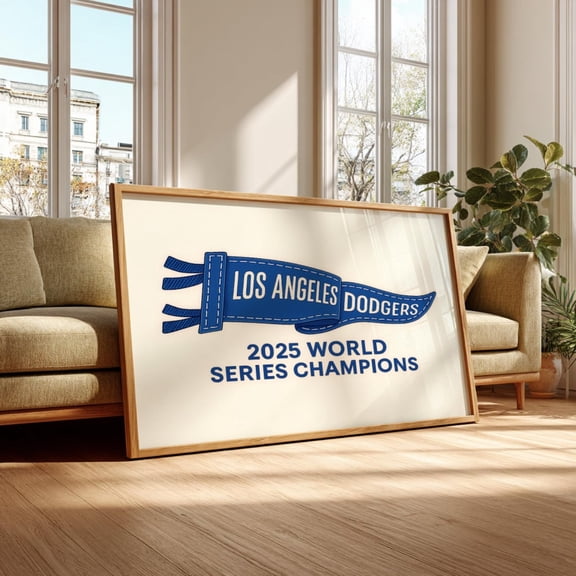 Los Angeles Dodgers 2025 Champions Wall Art, Vintage Blue Pennant Print, Baseball Decor #2340, Unframed Poster Size 16x24