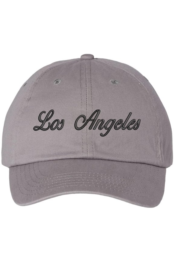 Los Angeles Embroidered Baseball Cap | Classic Script Logo Adjustable Dad Hat | 100% Cotton Unisex Headwear (Grey)