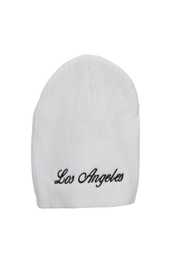 Los Angeles Embroidered Big Ribbed Beanie - White XL-3XL