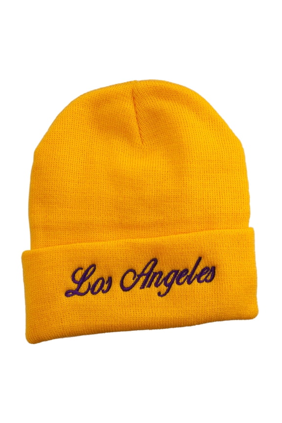 Los Angeles Embroidered Long Cuff Beanie - Yellow OSFM
