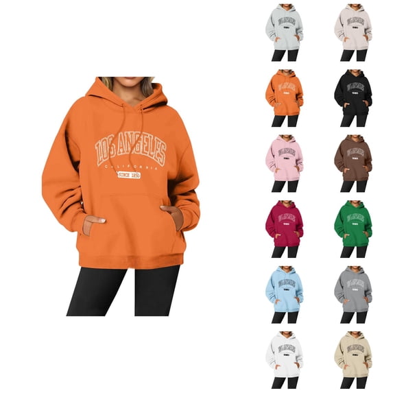 Los Angeles Graphic Hoodies for Women Fall Winter Long Sleeve Hooded Sweatshirt with Pockets Streetwear Pullover Tops