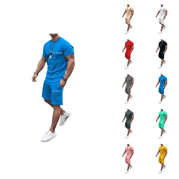 Los Angeles Graphic Short Sets for Men Crewneck T Shirt and Shorts 2 Piece Matching Set Mens Summer Outfits