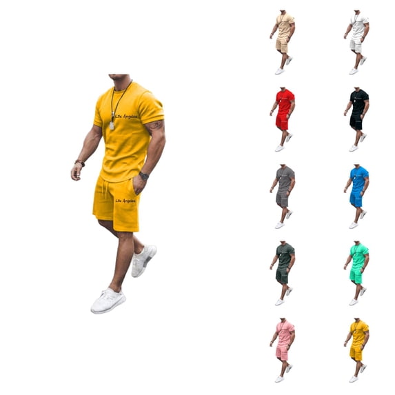 Los Angeles Graphic Short Sets for Men Crewneck T Shirt and Shorts 2 Piece Matching Set Mens Summer Outfits