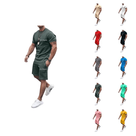 Los Angeles Graphic Short Sets for Men Crewneck T Shirt and Shorts 2 Piece Matching Set Mens Summer Outfits