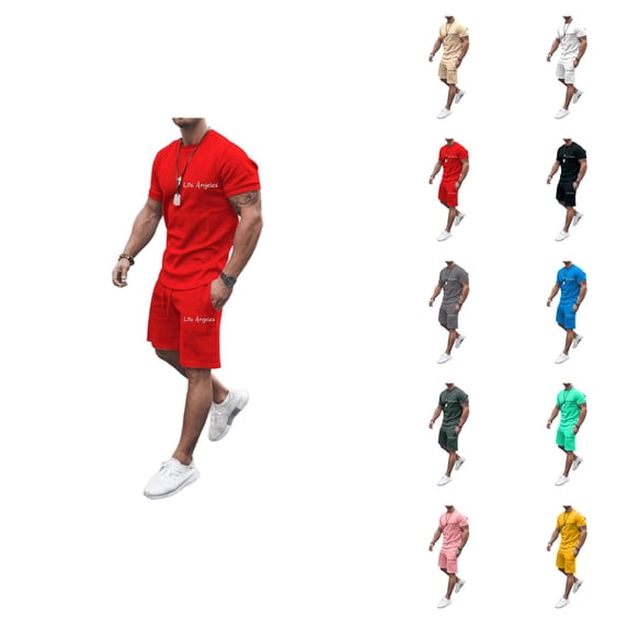 Los Angeles Graphic Short Sets for Men Crewneck T Shirt and Shorts 2 Piece Matching Set Mens Summer Outfits