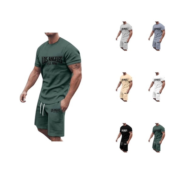 Los Angeles Graphic Short Sets for Men Relaxed Fit Crewneck T Shirt and Shorts 2 Piece Matching Set Mens Summer Outfits