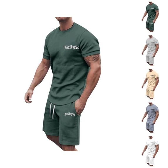 Los Angeles Graphic Short Sets for Men Short Sleeve Crewneck T Shirt and Shorts 2 Piece Matching Set Mens Summer Outfits
