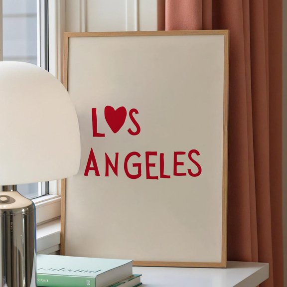 Los Angeles Heart Art Print, Minimalist LA Wall Decor, Unframed Paper Poster 8x10in