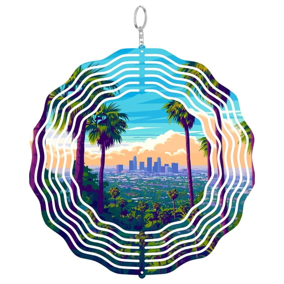 Los Angeles Hollywood Sign 3D Wind Spinner Metal Laser Cut Hanging Art Outdoor Decor California Dream Gift