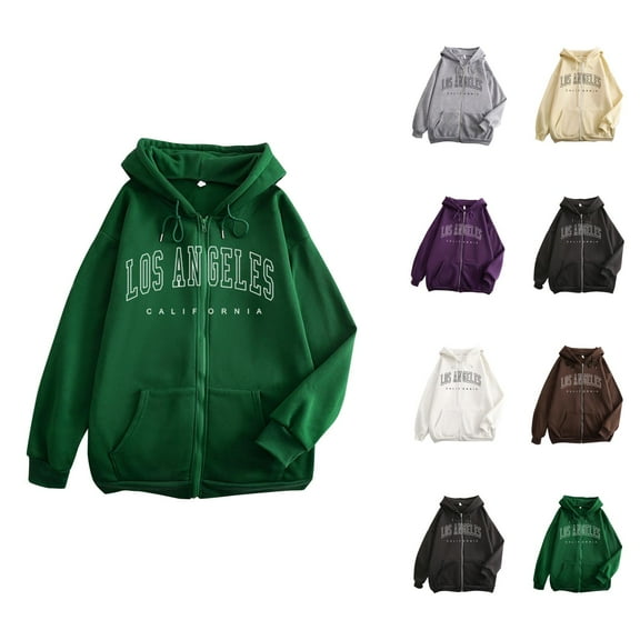 Los Angeles Hoodie 2025 Long Sleeve Zip Up Hooded Sweatshirt with Pockets Casual Streetwear Pullover Hoodies for Women