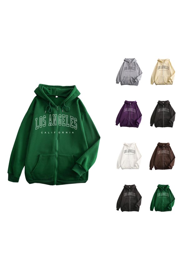 Los Angeles Hoodie 2025 Long Sleeve Zip Up Hooded Sweatshirt with Pockets Casual Streetwear Pullover Hoodies for Women