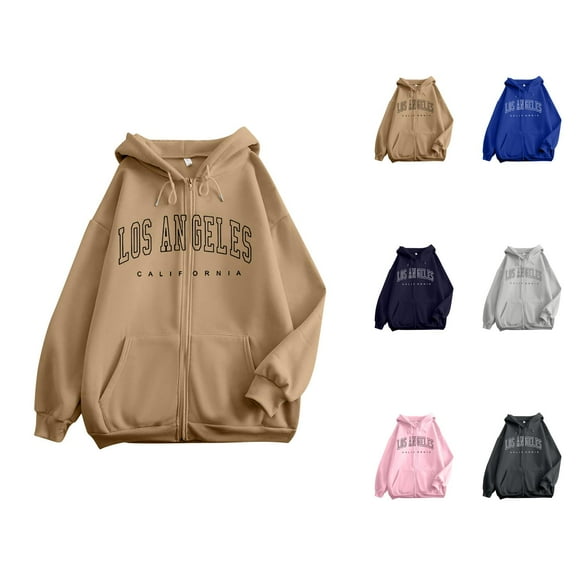 Los Angeles Hoodie Long Sleeve Zip Up Hooded Sweatshirt with Pockets Fashion Streetwear Pullover Hoodies for Women
