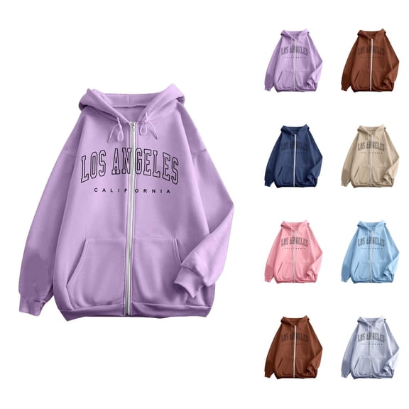 Los Angeles Hoodie Long Sleeve Zip Up Hooded Sweatshirt with Pockets Trendy Streetwear Pullover Hoodies for Women