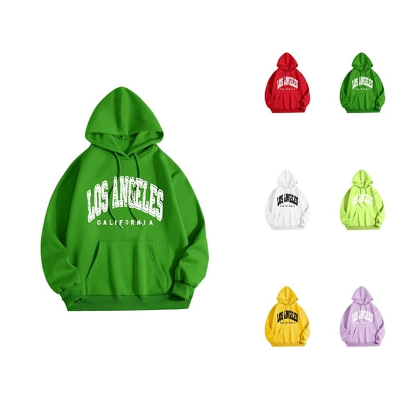 Los Angeles Hoodie Sweatshirts for Women Fall Winter Long Sleeve Hooded Sweatshirt with Pockets Pullover Tops