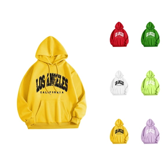 Los Angeles Hoodie Sweatshirts for Women Fall Winter Long Sleeve Hooded Sweatshirt with Pockets Pullover Tops