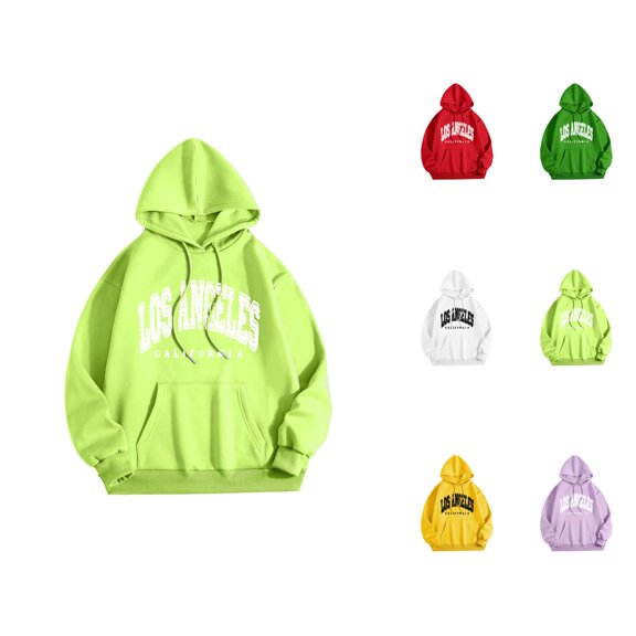 Los Angeles Hoodie Sweatshirts for Women Fall Winter Long Sleeve Hooded Sweatshirt with Pockets Pullover Tops