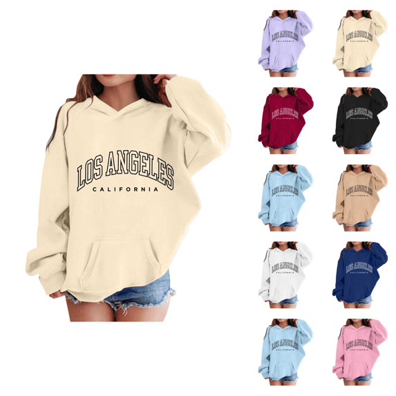 Los Angeles Hoodies for Girl Fall Winter Long Sleeve Casual Graphic Hooded Sweatshirt with Pockets Kids Pullover Tops