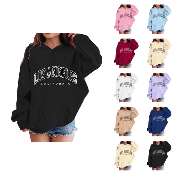 Los Angeles Hoodies for Girl Long Sleeve Fall Winter Casual Graphic Hooded Sweatshirt with Pockets Kids Pullover Tops