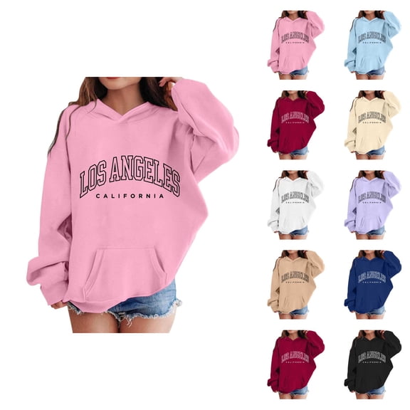 Los Angeles Hoodies for Girl Long Sleeve Fall Winter Casual Graphic Hooded Sweatshirt with Pockets Kids Pullover Tops