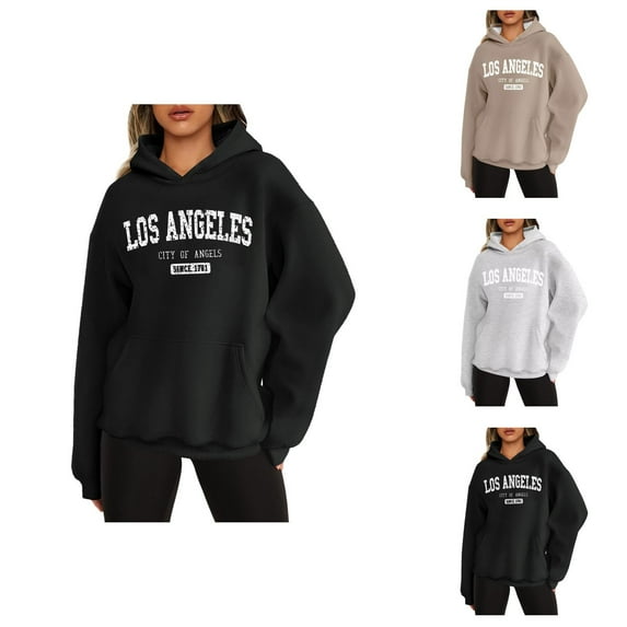 Los Angeles Hoodies for Women 2025 Casual Y2K Graphic Hoodie with Pockets Streetwear Hooded Sweatshirt Pullover Tops