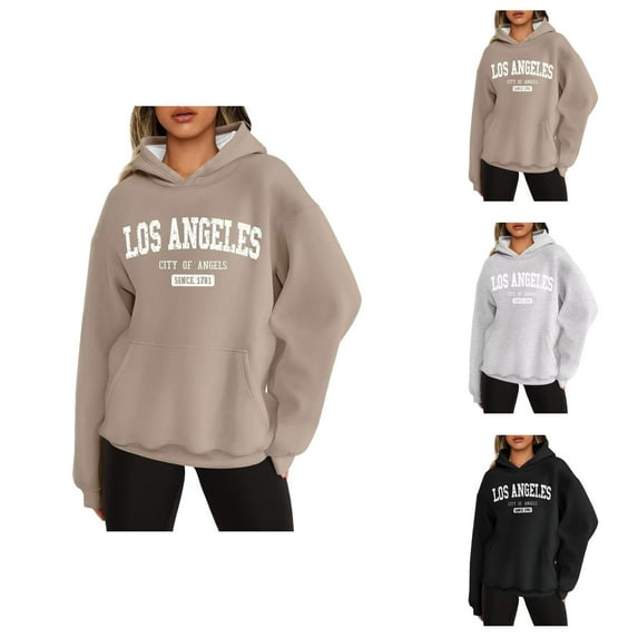 Los Angeles Hoodies for Women 2025 Casual Y2K Graphic Hoodie with Pockets Streetwear Hooded Sweatshirt Pullover Tops