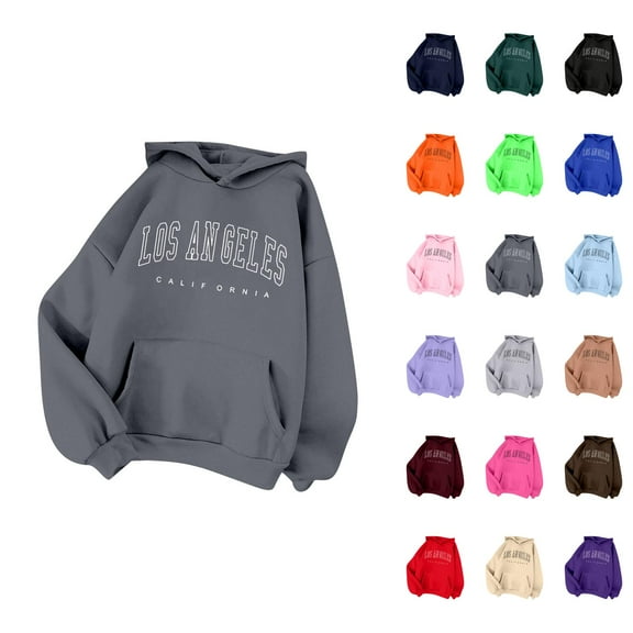 Los Angeles Hoodies for Women 2025 Fall Winter Lined Y2K Hoodie with Pockets Hooded Sweatshirt Pullover Tops