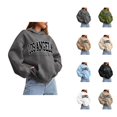 thumbnail image 1 of Los Angeles Hoodies for Women 2025 Fall Winter Long Sleeve Drop Shoulder Hooded Sweatshirt with Pockets Pullover Tops, 1 of 6