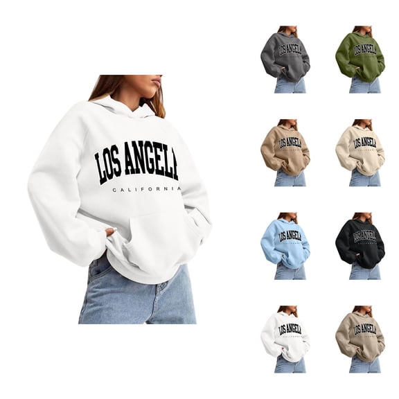 Los Angeles Hoodies for Women 2025 Fall Winter Long Sleeve Drop Shoulder Hooded Sweatshirt with Pockets Pullover Tops