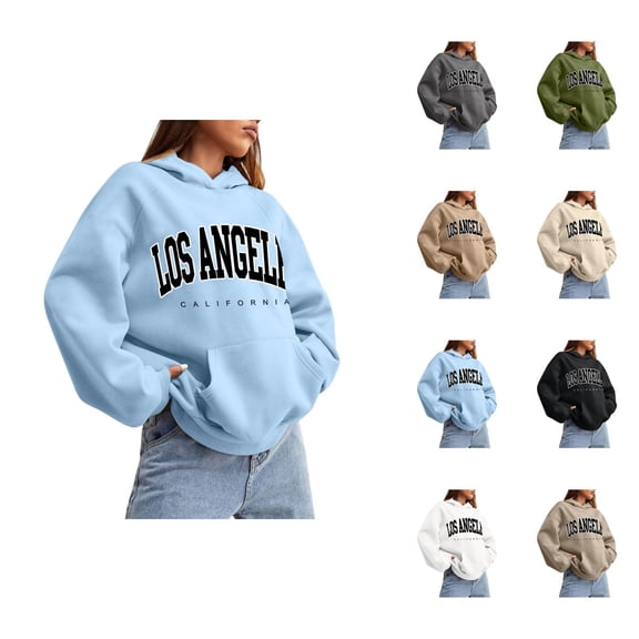 Los Angeles Hoodies for Women 2025 Fall Winter Long Sleeve Drop Shoulder Hooded Sweatshirt with Pockets Pullover Tops
