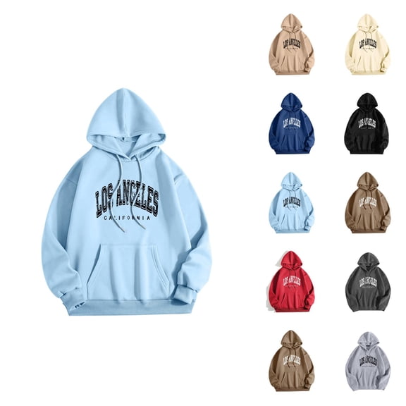 Los Angeles Hoodies for Women 2025 Long Sleeve Cute Y2K Graphic Hoodie with Pockets Hooded Sweatshirt Women Pullover