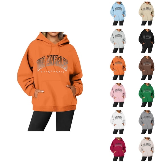 Los Angeles Hoodies for Women 2025 Long Sleeve Graphic Y2K Hoodie with Pockets Hooded Sweatshirt Pullover Tops
