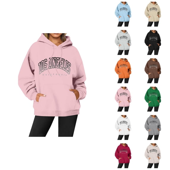 Los Angeles Hoodies for Women 2025 Long Sleeve Graphic Y2K Hoodie with Pockets Hooded Sweatshirt Pullover Tops