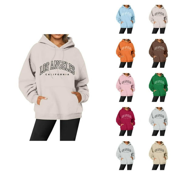 Los Angeles Hoodies for Women 2025 Long Sleeve Y2K Graphic Hoodie with Pockets Hooded Sweatshirt Pullover Tops