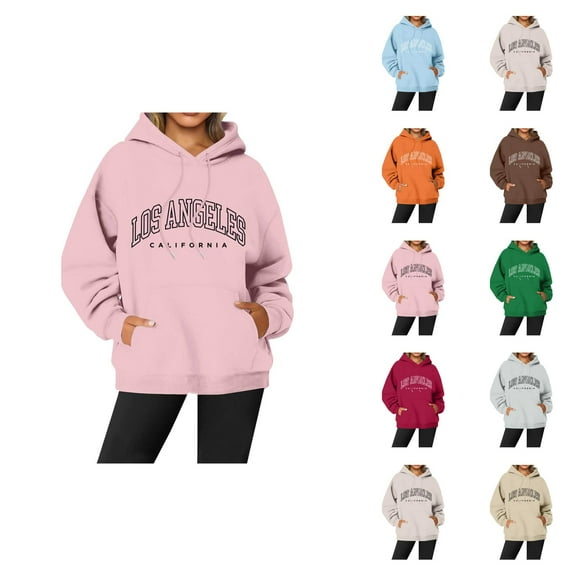 Los Angeles Hoodies for Women 2025 Long Sleeve Y2K Graphic Hoodie with Pockets Hooded Sweatshirt Pullover Tops