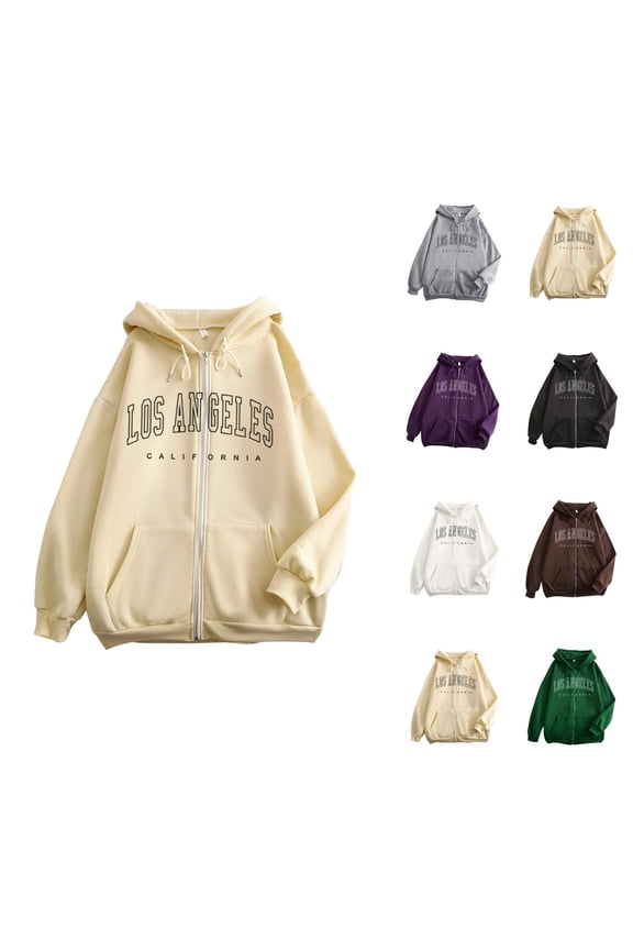 Los Angeles Hoodies for Women 2025 Long Sleeve Y2K Graphic Zip Up Hoodie with Pockets Hooded Sweatshirt Women Jacket
