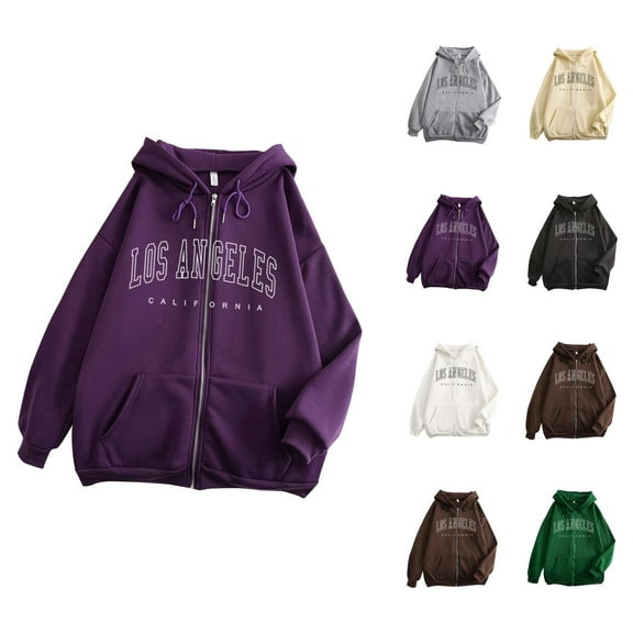 Los Angeles Hoodies for Women 2025 Long Sleeve Y2K Graphic Zip Up Hoodie with Pockets Hooded Sweatshirt Women Jacket