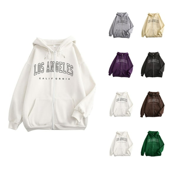Los Angeles Hoodies for Women 2025 Long Sleeve Y2K Graphic Zip Up Hoodie with Pockets Hooded Sweatshirt Women Jacket