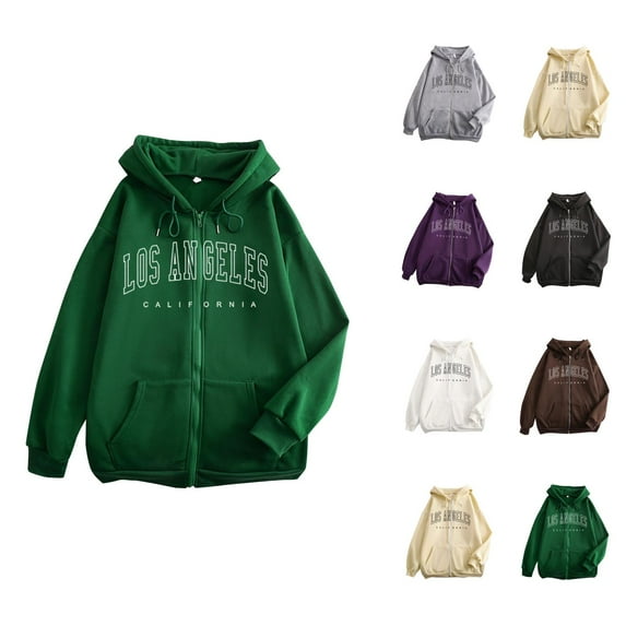 Los Angeles Hoodies for Women 2025 Long Sleeve Y2K Graphic Zip Up Hoodie with Pockets Hooded Sweatshirt Women Jacket