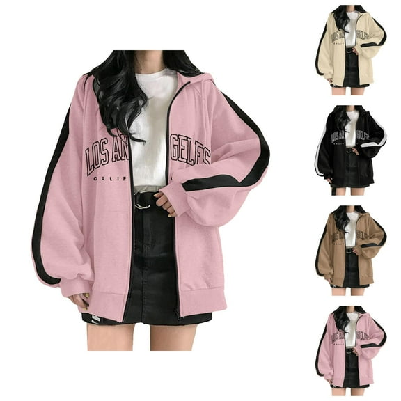 Los Angeles Hoodies for Women 2025 Long Sleeve Zip Up Y2K Cute Hoodie with Pockets Hooded Sweatshirt Women Jacket