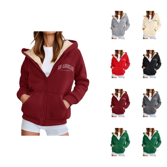 Los Angeles Hoodies for Women Fall Winter Long Sleeve Fleece Lined Zip Up Graphic Hooded Sweatshirt Jacket with Pockets