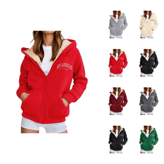 Los Angeles Hoodies for Women Fall Winter Long Sleeve Fleece Lined Zip Up Graphic Hooded Sweatshirt Jacket with Pockets