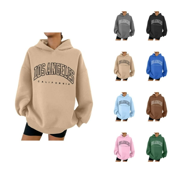 Los Angeles Hoodies for Women Fall Winter Long Sleeve Graphic Hooded Sweatshirt Streetwear Pullover Tops