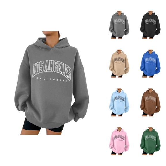 Los Angeles Hoodies for Women Fall Winter Long Sleeve Graphic Hooded Sweatshirt Streetwear Pullover Tops