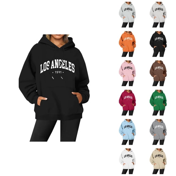 Los Angeles Hoodies for Women Fall Winter Long Sleeve Graphic Hooded Sweatshirt with Pockets Streetwear Pullover Tops